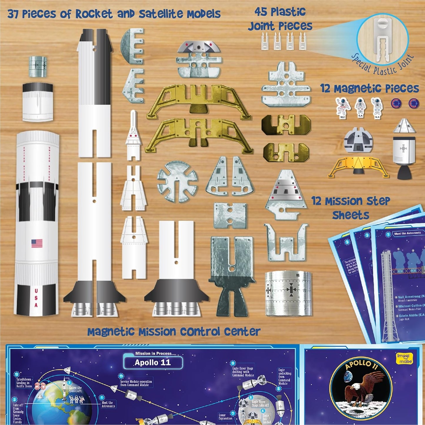 Imagimake Man's Journey to Moon | Mission Apollo 11 | Rocket & Satellite Model Making Set | 3D Puzzle Toy for Kids | Astronaut & Space Kit | Birthday Gift for Girls & Boys Ages 8,9,10,11,12,13