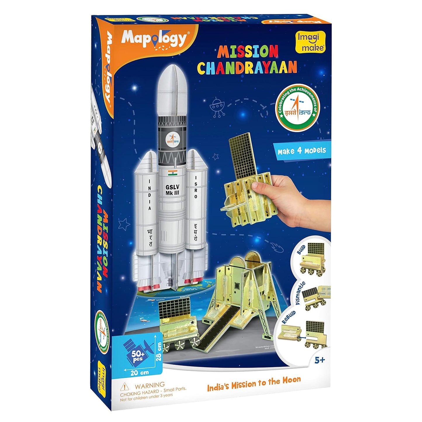 Imagimake Mapology Chandrayaan | ISRO Rocket Model & Satellite | Astronaut Toy | Educational Toys for Kids 5+Years | 3D Puzzles | Gifts for 5 Year Old Boy & Girl| Multicolour