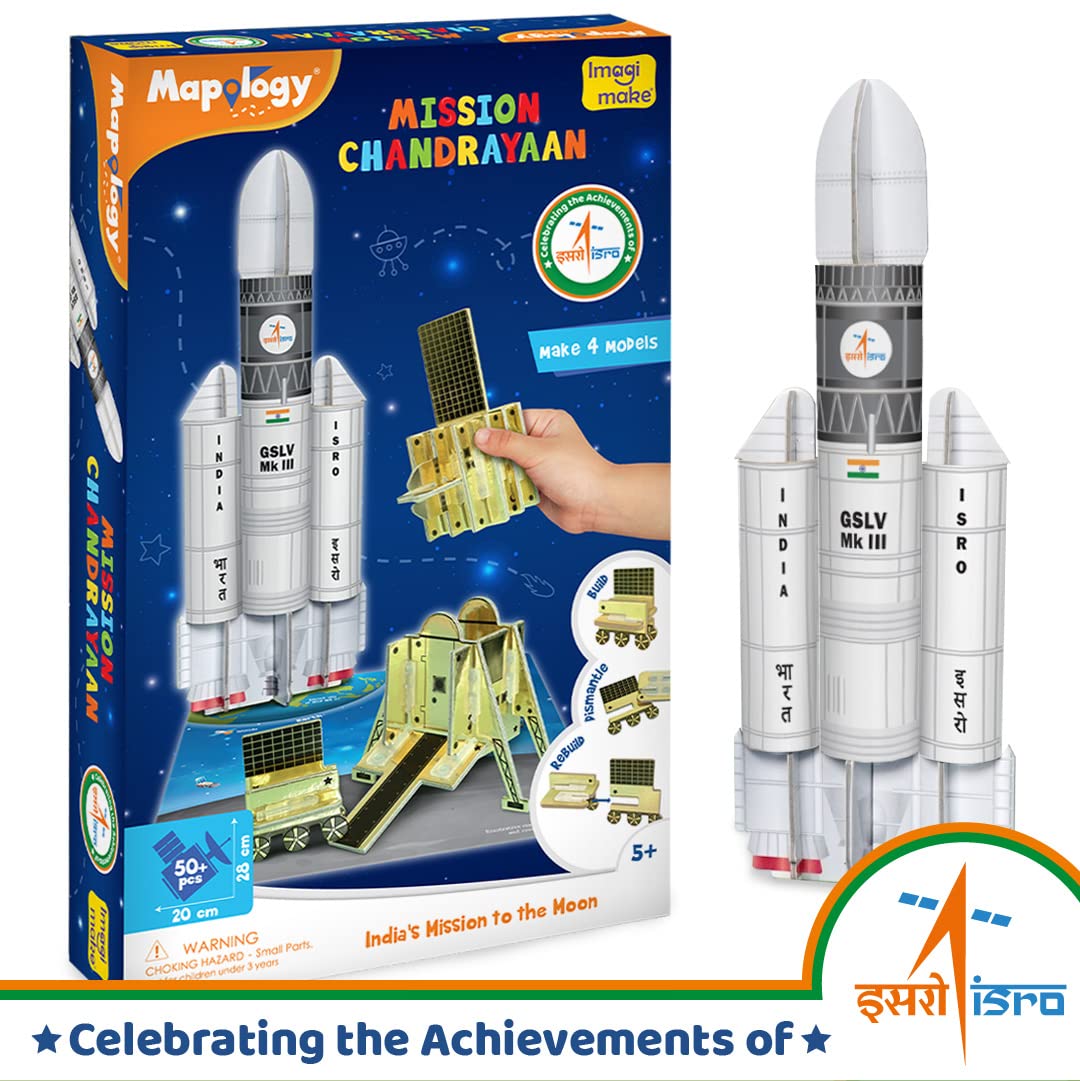 Imagimake Mapology Chandrayaan | ISRO Rocket Model & Satellite | Astronaut Toy | Educational Toys for Kids 5+Years | 3D Puzzles | Gifts for 5 Year Old Boy & Girl| Multicolour