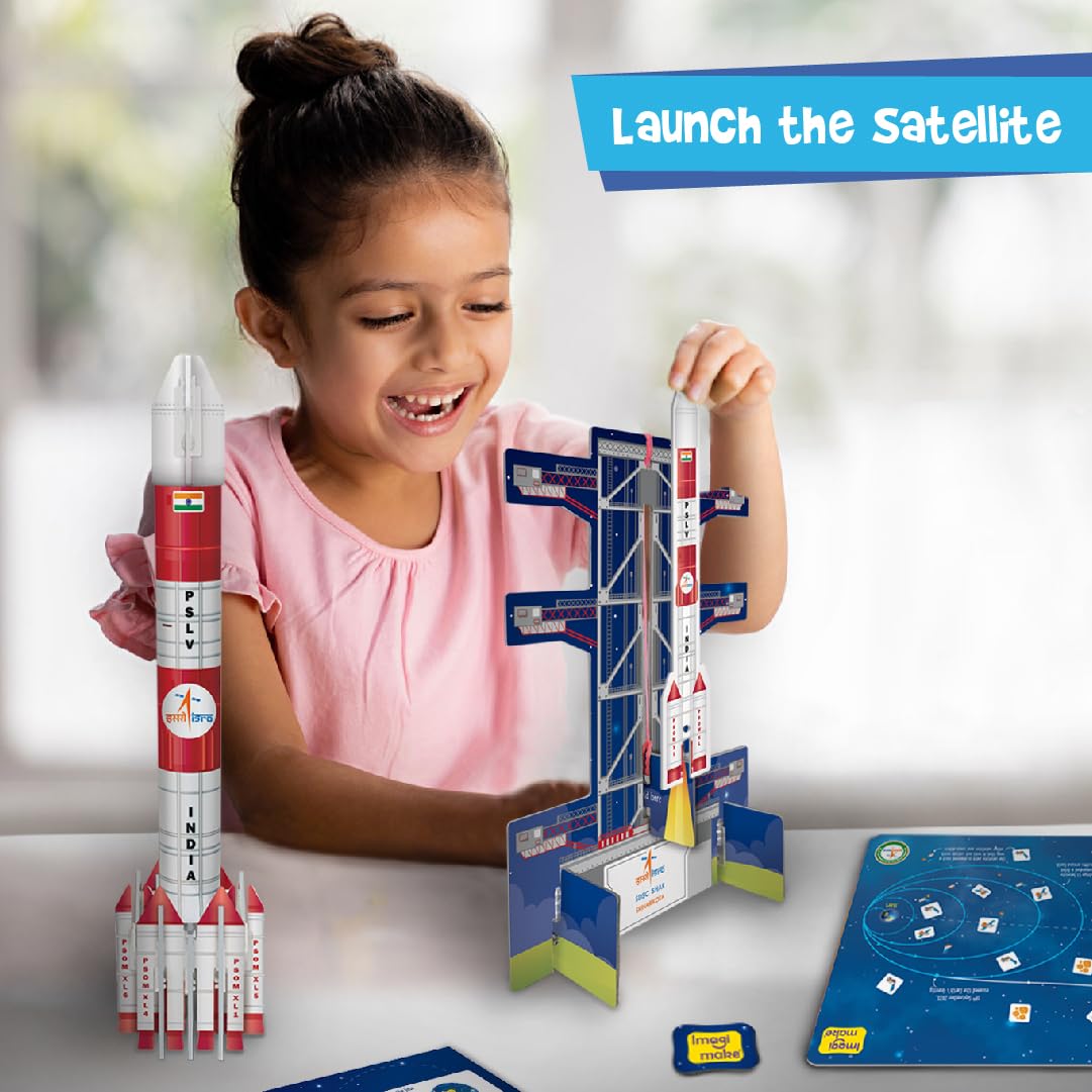 Imagimake Mapology ISRO Space Toys: Mission Suryayaan Aditya L1 | Rocket Model & Satellite | Educational Toys for 5+ Years | 3D Puzzles With Rocket Launcher | Birthday Gift for Kids, White