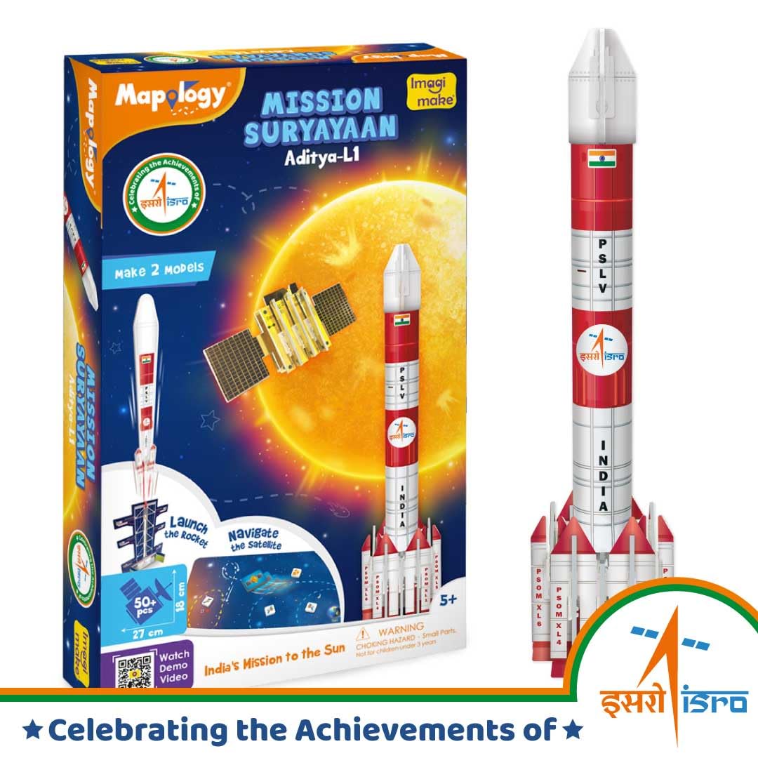 Imagimake Mapology ISRO Space Toys: Mission Suryayaan Aditya L1 | Rocket Model & Satellite | Educational Toys for 5+ Years | 3D Puzzles With Rocket Launcher | Birthday Gift for Kids, White