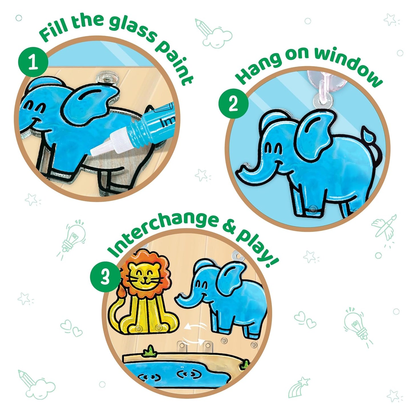 Imagimake Window Art Jungle|Glass Painting Kit|Sun Catcher|Art and Craft Kit|Toys for Girls & Boys|DIY Kit for Kids|Birthday Gift for Girls & Boys 5+ Years,Multicolor