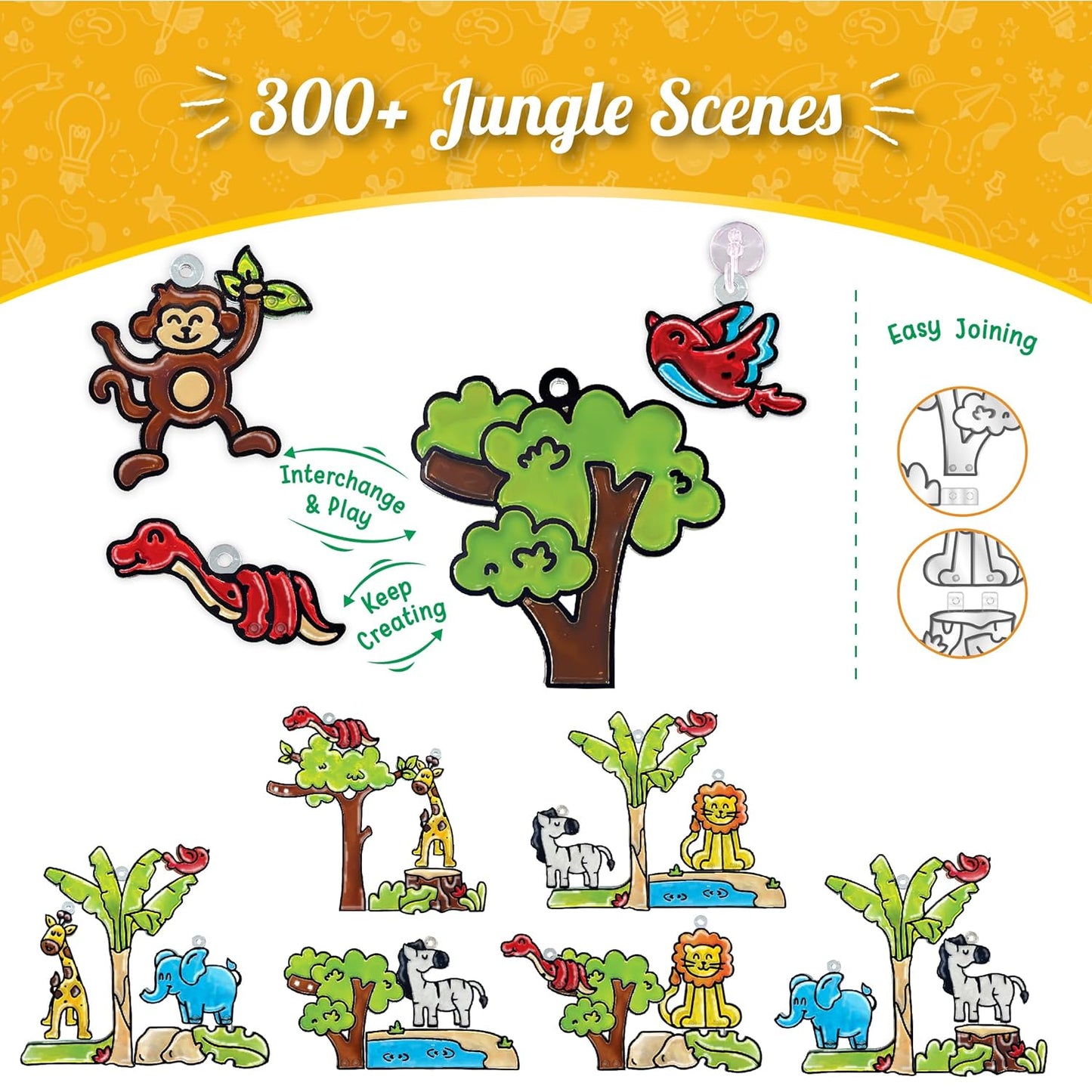 Imagimake Window Art Jungle|Glass Painting Kit|Sun Catcher|Art and Craft Kit|Toys for Girls & Boys|DIY Kit for Kids|Birthday Gift for Girls & Boys 5+ Years,Multicolor
