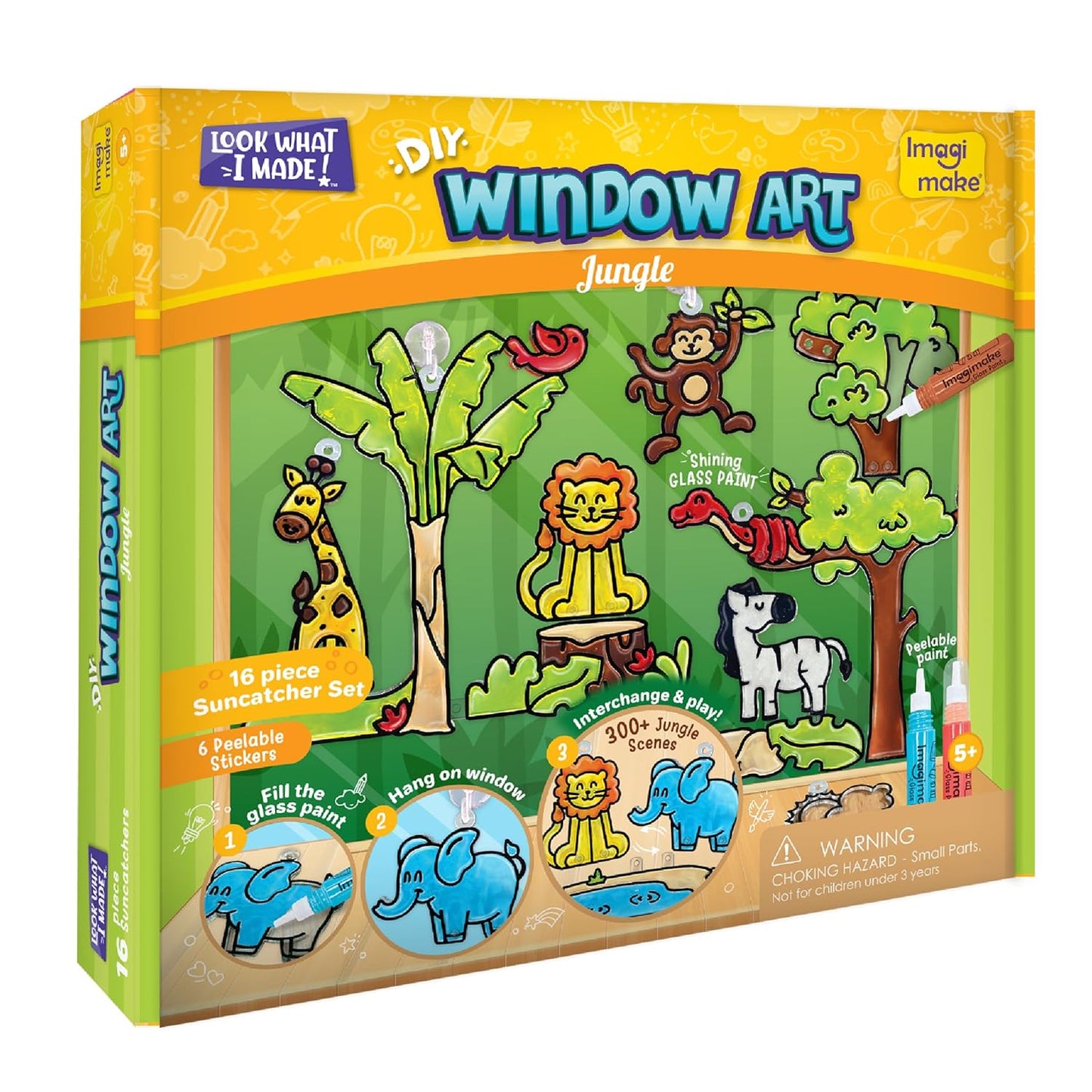 Imagimake Window Art Jungle|Glass Painting Kit|Sun Catcher|Art and Craft Kit|Toys for Girls & Boys|DIY Kit for Kids|Birthday Gift for Girls & Boys 5+ Years,Multicolor
