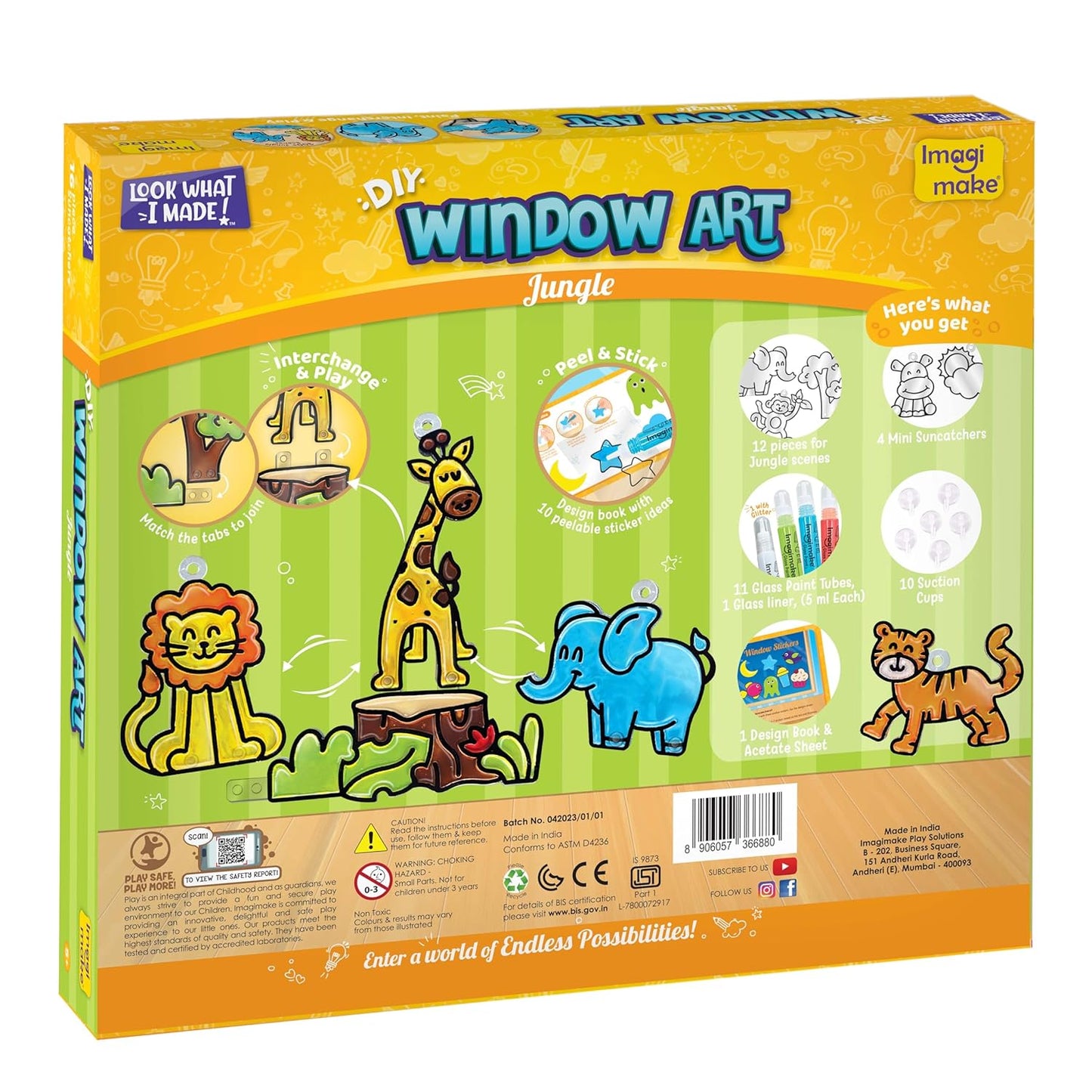 Imagimake Window Art Jungle|Glass Painting Kit|Sun Catcher|Art and Craft Kit|Toys for Girls & Boys|DIY Kit for Kids|Birthday Gift for Girls & Boys 5+ Years,Multicolor