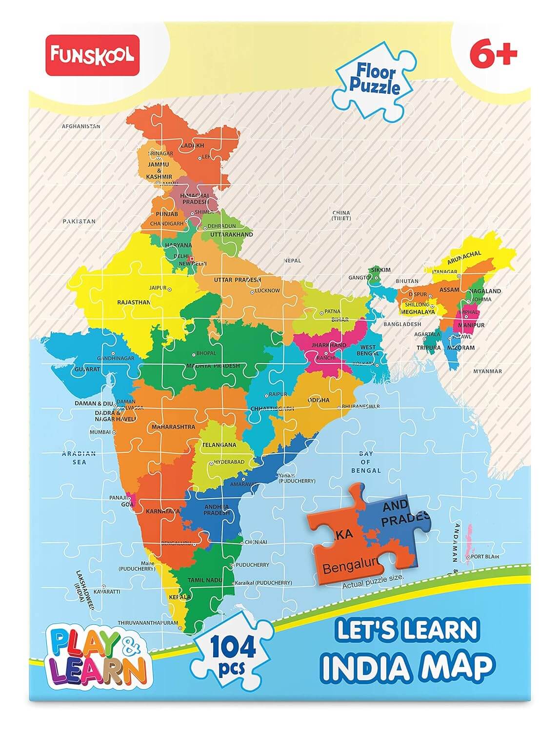 Funskool - Play & Learn -India Map 3 Feet Large Size,Educational,48 Pieces,Puzzle,for 3 Year Old Kids and Above,Toy