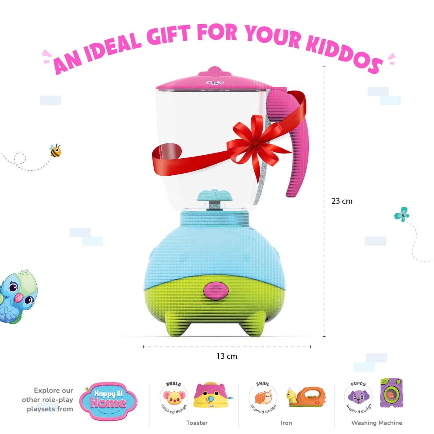 Funskool Giggles Playset Happy Lil Home-Juicer, Bird Inspired Pretend Role-Play Toy with Electronic Sounds,Mixer Blade,for Kids 3 Year Old & Above.