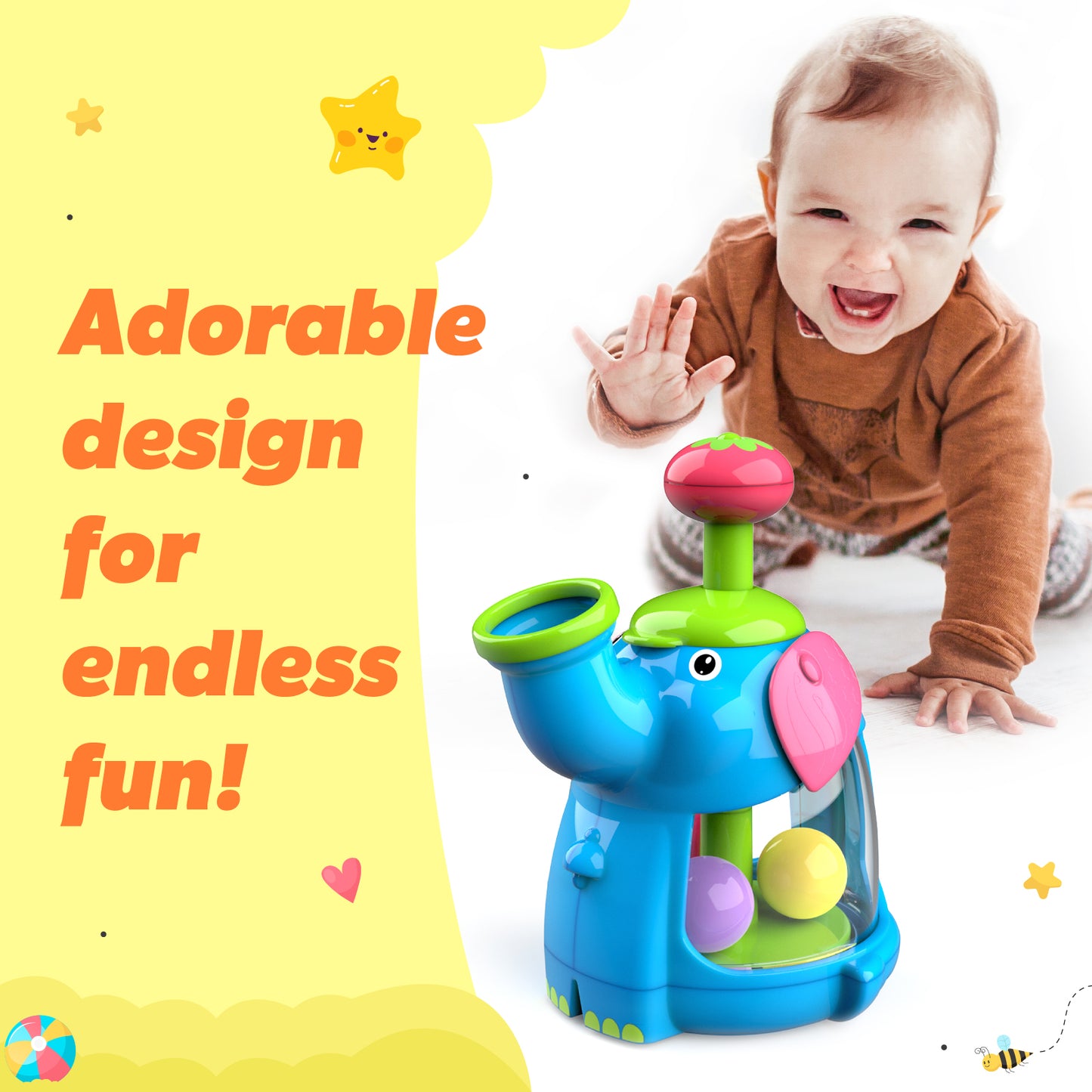Giggles Funskool Jumbo Push & Twirl, Adorable Twirling Elephant Toy for Kids, Encourages Learning & Development, Fun Activity for Babies, Gift Set for Kid, Age 6+ Months