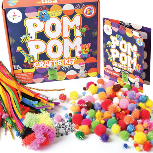 Kalakaram Pom Pom Crafts Kit for Kids 5 Year Old, DIY Fun Activity and Hobby, Art Craft Kit, Multi Color, Pack of 270 Pieces