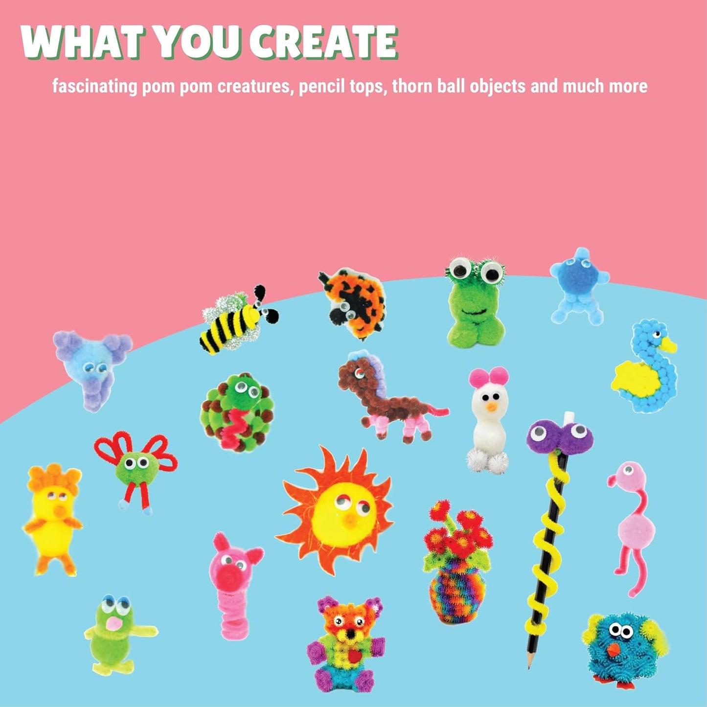Kalakaram Pom Pom Crafts Kit for Kids 5 Year Old, DIY Fun Activity and Hobby, Art Craft Kit, Multi Color, Pack of 270 Pieces