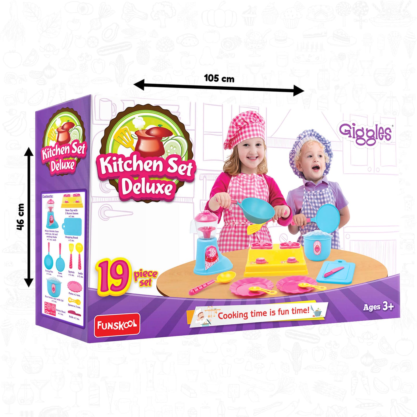 Giggles Funskool Complete Kithcen Playset, Realistic Pretend Cooking Toy for Kids, Encourages Learning & Development, Fun Activity for Babies, Gift Set for Girls, Age 3+ Years