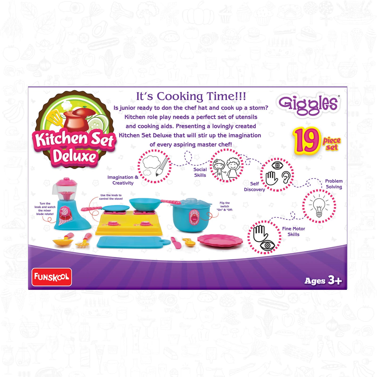 Giggles Funskool Complete Kithcen Playset, Realistic Pretend Cooking Toy for Kids, Encourages Learning & Development, Fun Activity for Babies, Gift Set for Girls, Age 3+ Years