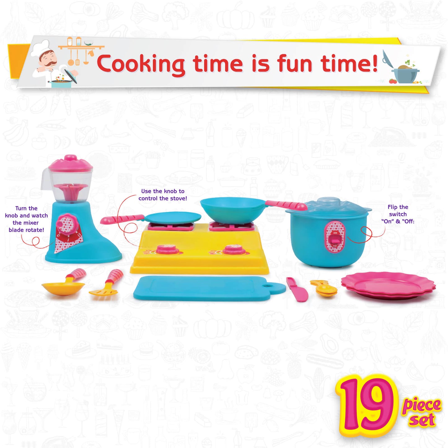 Giggles Funskool Complete Kithcen Playset, Realistic Pretend Cooking Toy for Kids, Encourages Learning & Development, Fun Activity for Babies, Gift Set for Girls, Age 3+ Years