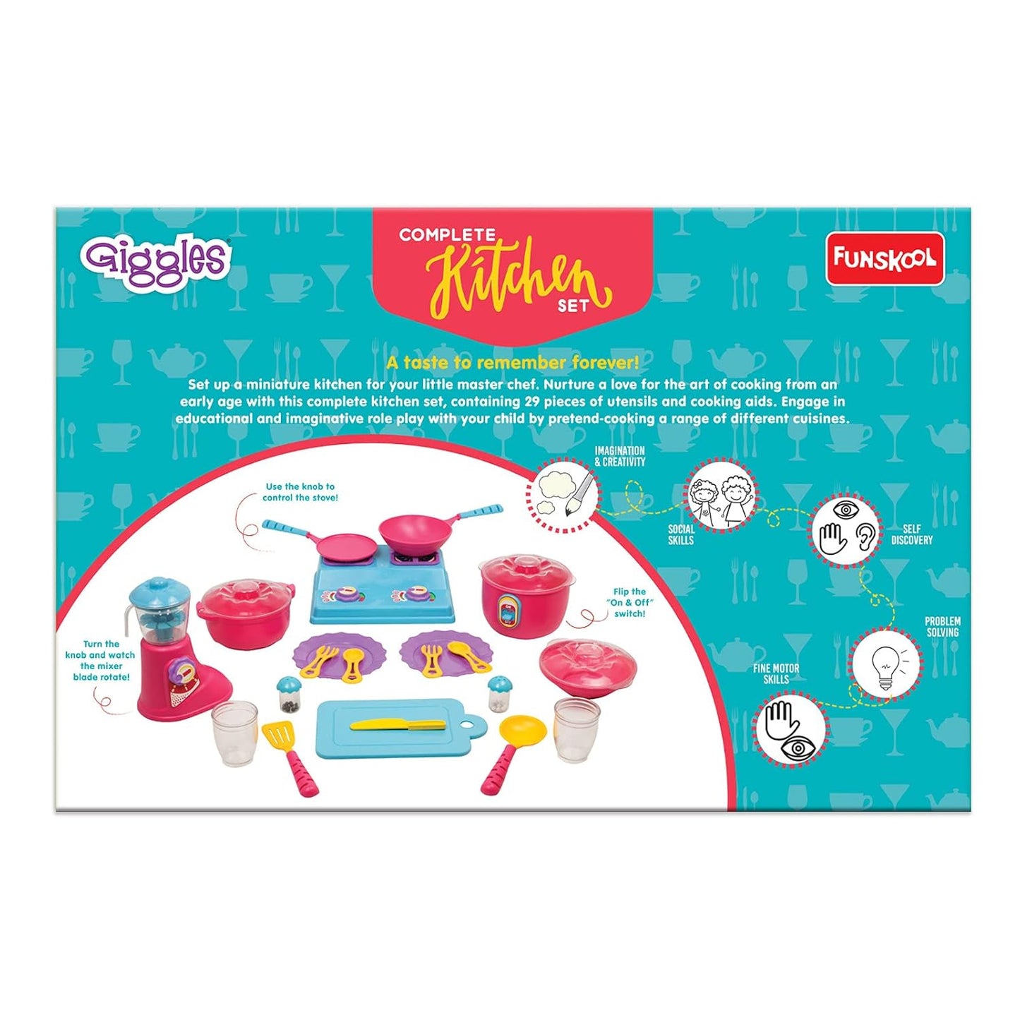 Giggles Funskool Complete Kithcen Playset, Realistic Pretend Cooking Toy for Kids, Encourages Learning & Development, Fun Activity for Babies, Gift Set for Girls, Age 3+ Years