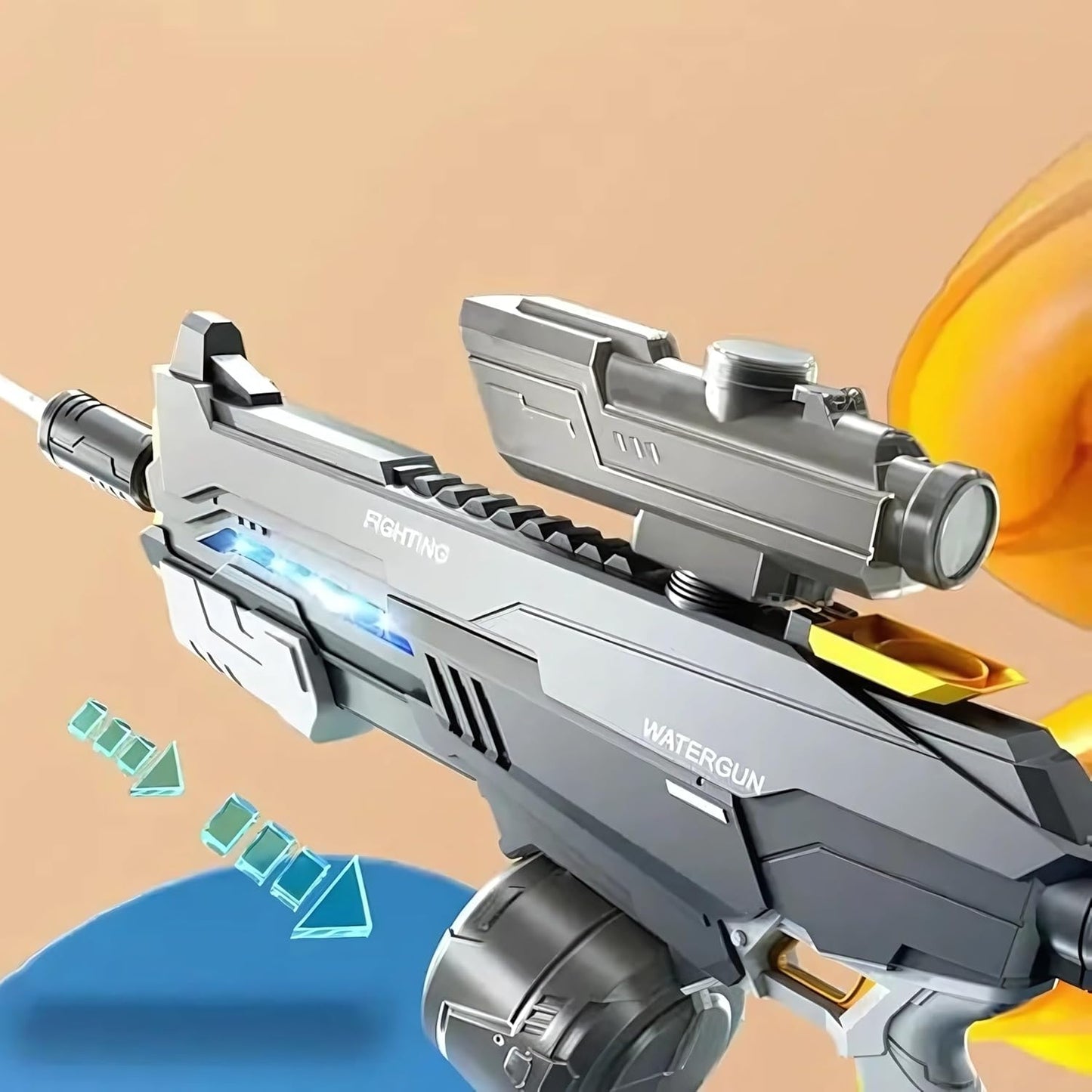 Lumo Brilliant Toys 2 in 1 Electric Water Gun Powerful Automatic Water Gun 1420ml with Light-up Toys to 35 Ft Outdoor Toy Holi Water Gun Toy for Kids & Adults (Blue)