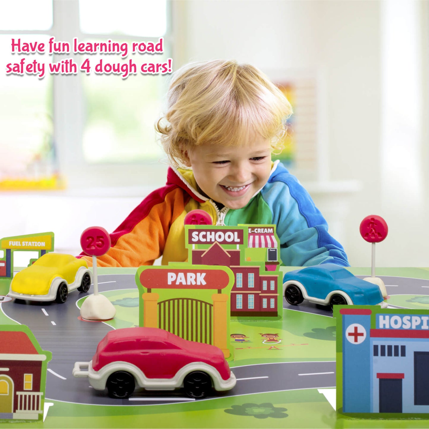 Fundough Funskool Lil Road Explorer, Play Set for Kid, 4 Colorful Tubs of 75g Each (300g Total), Learning, Fun & Engaging Activity, Multicolour, Gift Set for Kids, Age 3+ Years