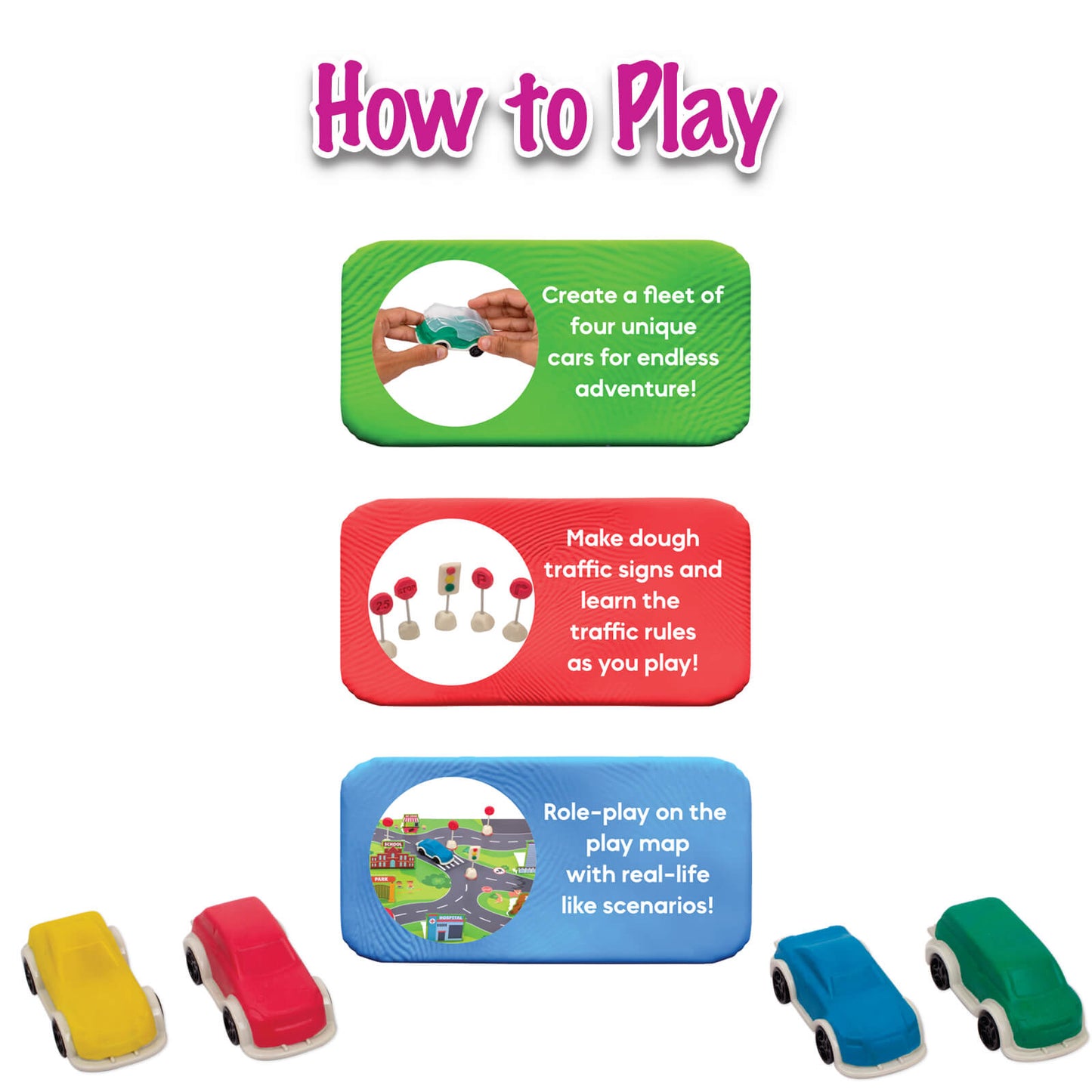 Fundough Funskool Lil Road Explorer, Play Set for Kid, 4 Colorful Tubs of 75g Each (300g Total), Learning, Fun & Engaging Activity, Multicolour, Gift Set for Kids, Age 3+ Years