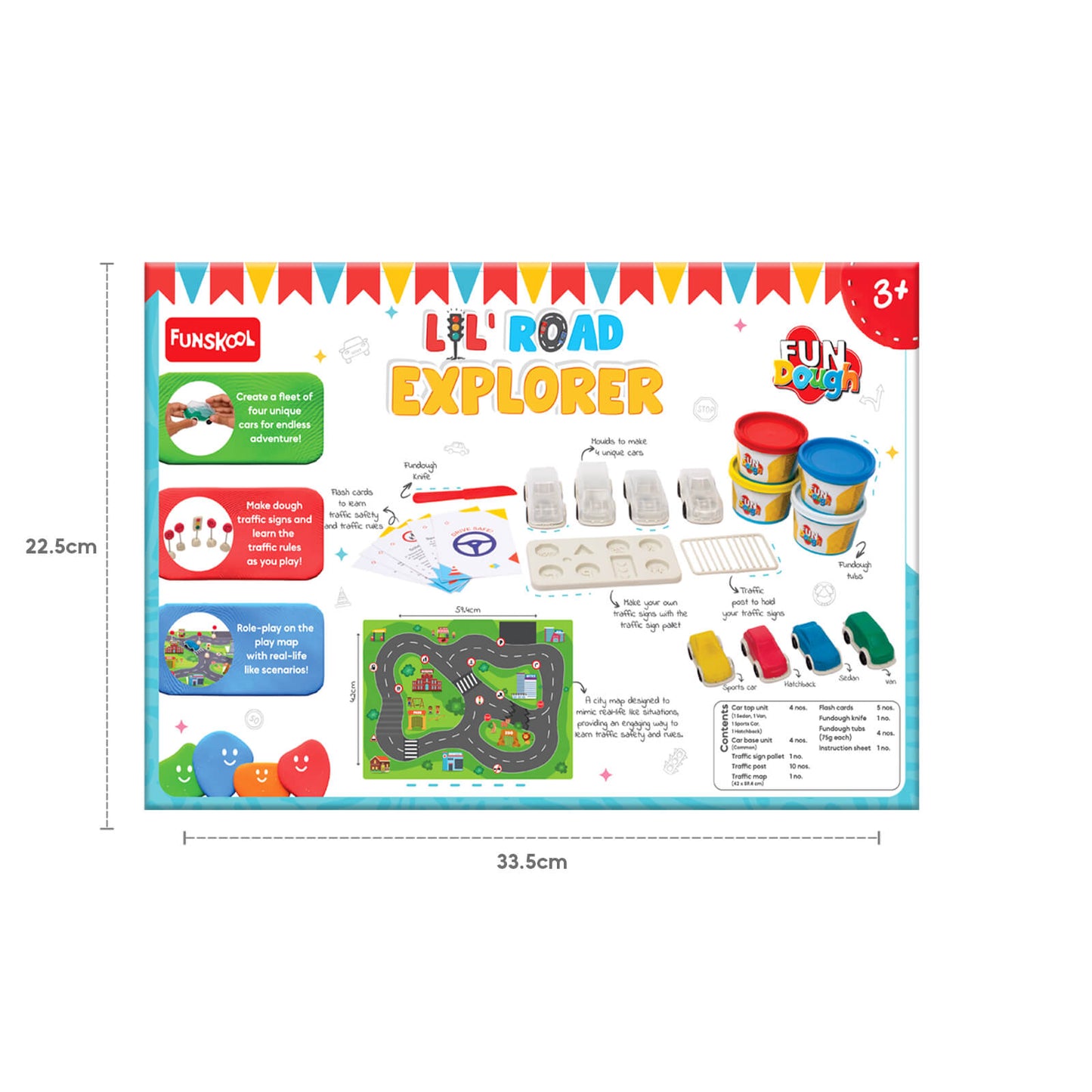 Fundough Funskool Lil Road Explorer, Play Set for Kid, 4 Colorful Tubs of 75g Each (300g Total), Learning, Fun & Engaging Activity, Multicolour, Gift Set for Kids, Age 3+ Years