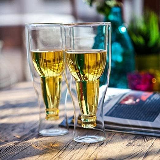 VERONIZA BeEer Glasses, Clear Double Wall Insulated Pub Mugs, Upside Down Design, Holds One Full BeeRr Bottle, Freezable Glass for BeEer Lovers, 250ml
