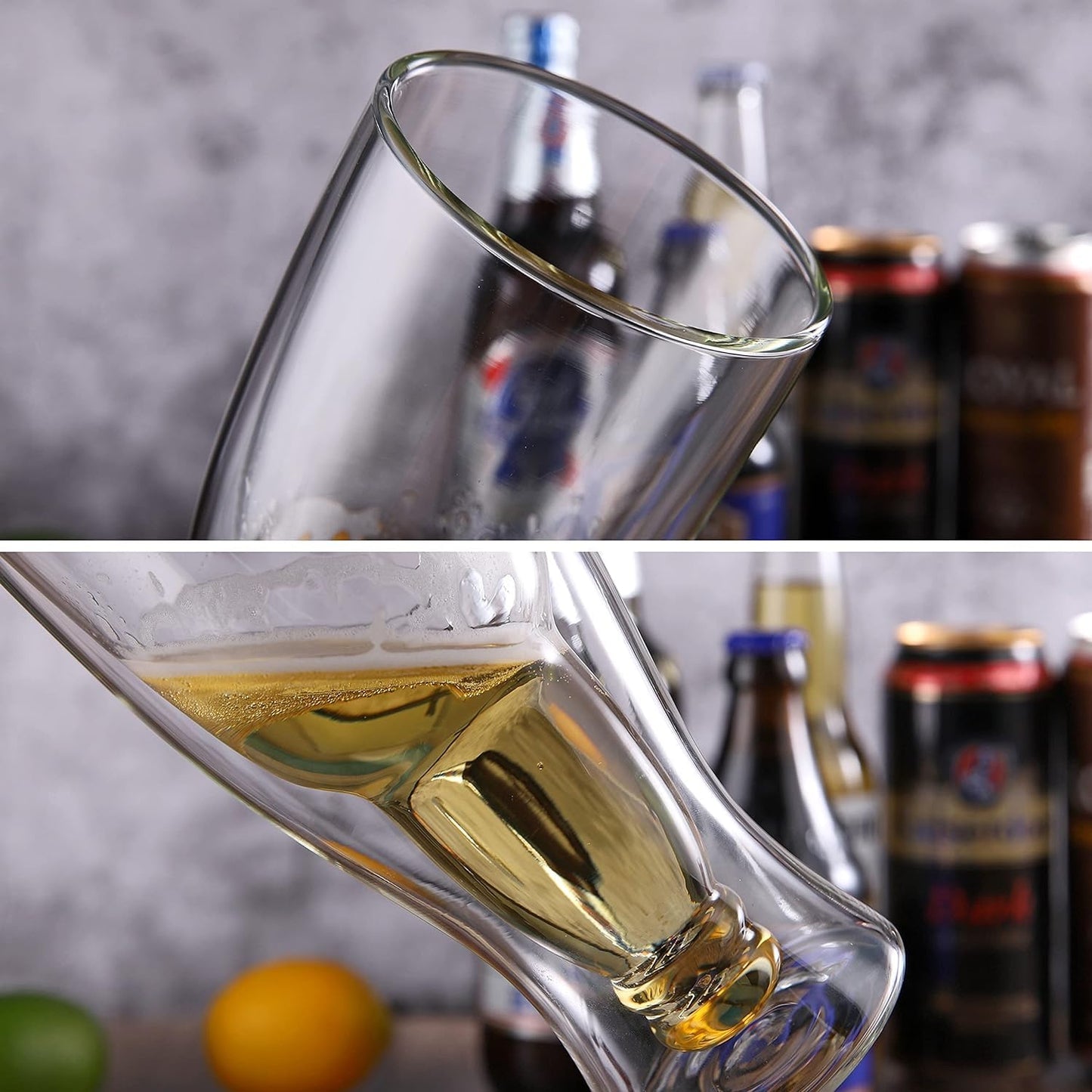 VERONIZA BeEer Glasses, Clear Double Wall Insulated Pub Mugs, Upside Down Design, Holds One Full BeeRr Bottle, Freezable Glass for BeEer Lovers, 250ml