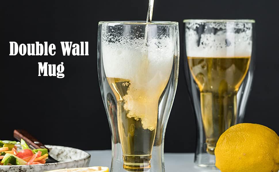VERONIZA BeEer Glasses, Clear Double Wall Insulated Pub Mugs, Upside Down Design, Holds One Full BeeRr Bottle, Freezable Glass for BeEer Lovers, 250ml