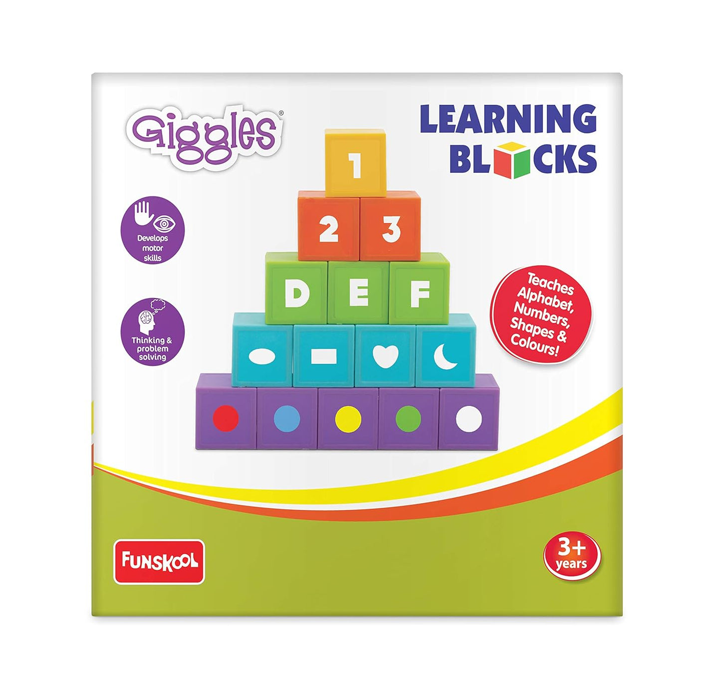 Funskool Giggles, Learning Blocks, Educational Blocks, Teaches Alphabet,Numbers,Shapes & Colours, 3 Years & Above, Preschool Toys, Multicolor