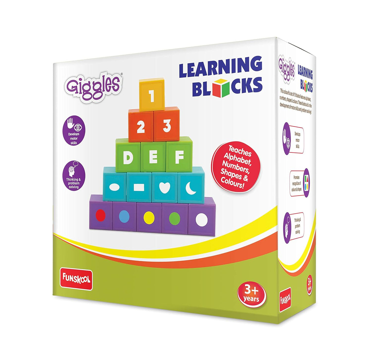 Funskool Giggles, Learning Blocks, Educational Blocks, Teaches Alphabet,Numbers,Shapes & Colours, 3 Years & Above, Preschool Toys, Multicolor