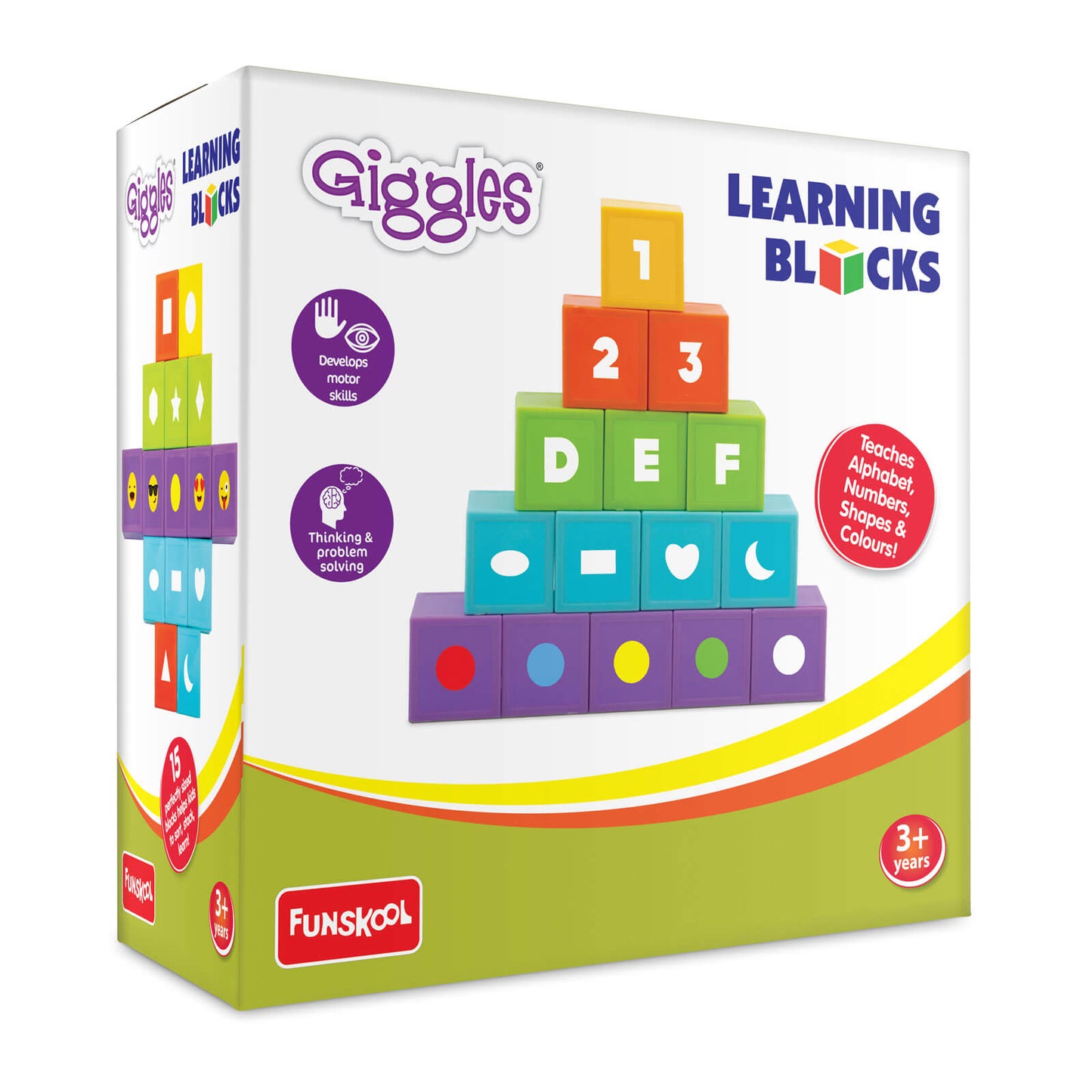 Funskool Giggles, Learning Blocks, Educational Blocks, Teaches Alphabet,Numbers,Shapes & Colours, 3 Years & Above, Preschool Toys, Multicolor