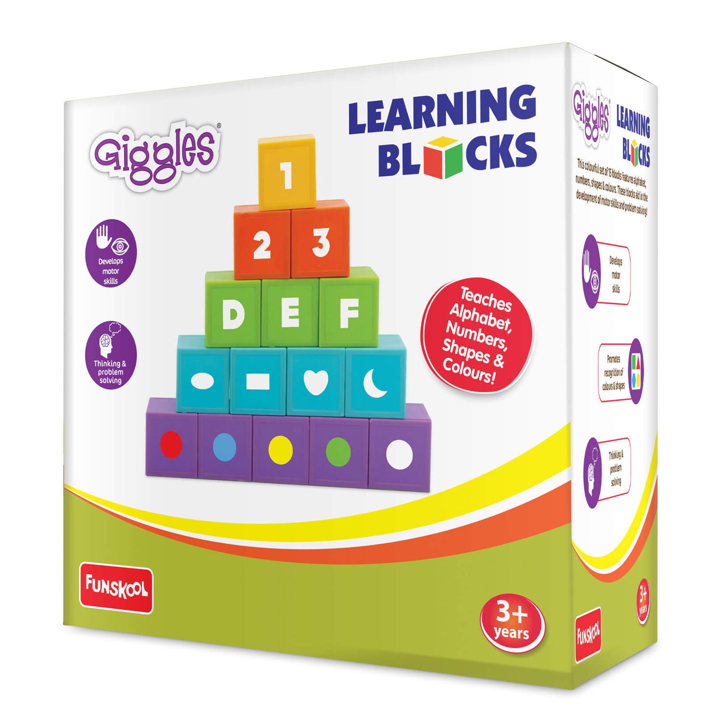 Funskool Giggles, Learning Blocks, Educational Blocks, Teaches Alphabet,Numbers,Shapes & Colours, 3 Years & Above, Preschool Toys, Multicolor