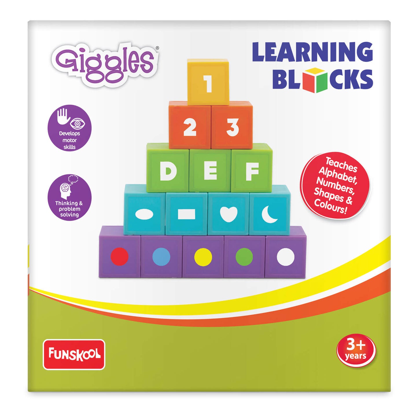 Funskool Giggles, Learning Blocks, Educational Blocks, Teaches Alphabet,Numbers,Shapes & Colours, 3 Years & Above, Preschool Toys, Multicolor