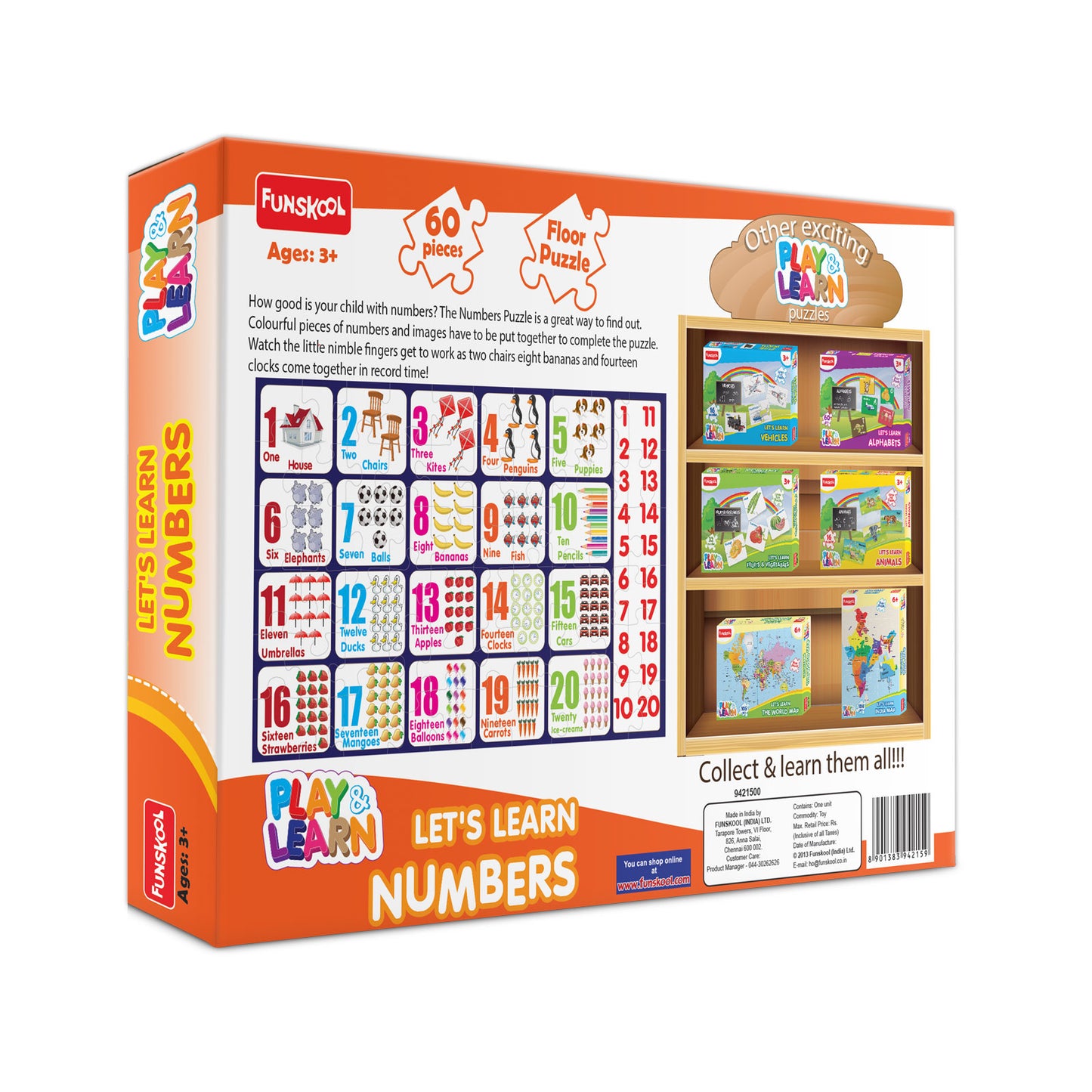 Funskool Play & Learn-Numbers,Educational,60 Pieces,Puzzle,For 3 Year Old Kids And Above,Toy,Multicolor