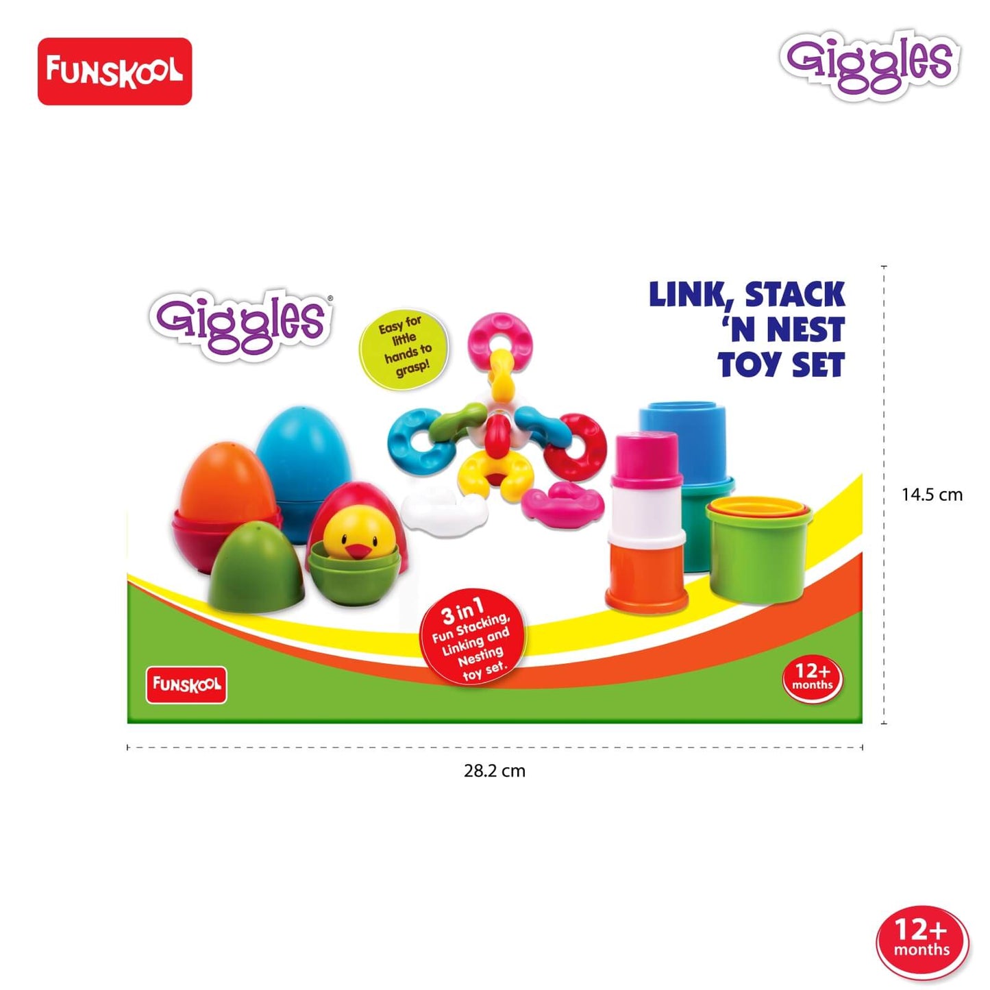 Giggles Funskool Link Stack N Nest, Nesting & Stackable Toy Blocks for Kids, Encourages Learning & Development, Fun Activity for Babies, Gift Set for Kid, Age 6+ Months