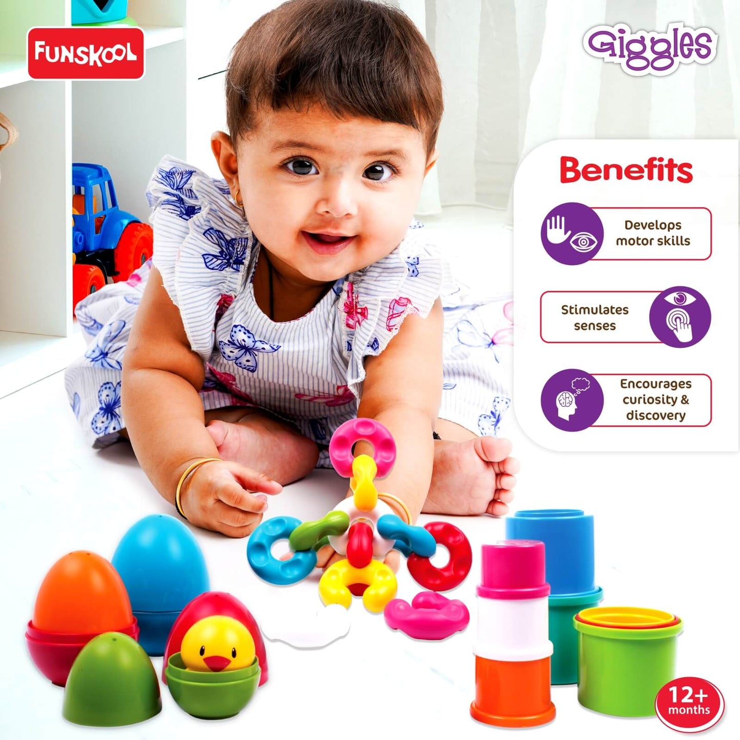 Giggles Funskool Link Stack N Nest, Nesting & Stackable Toy Blocks for Kids, Encourages Learning & Development, Fun Activity for Babies, Gift Set for Kid, Age 6+ Months