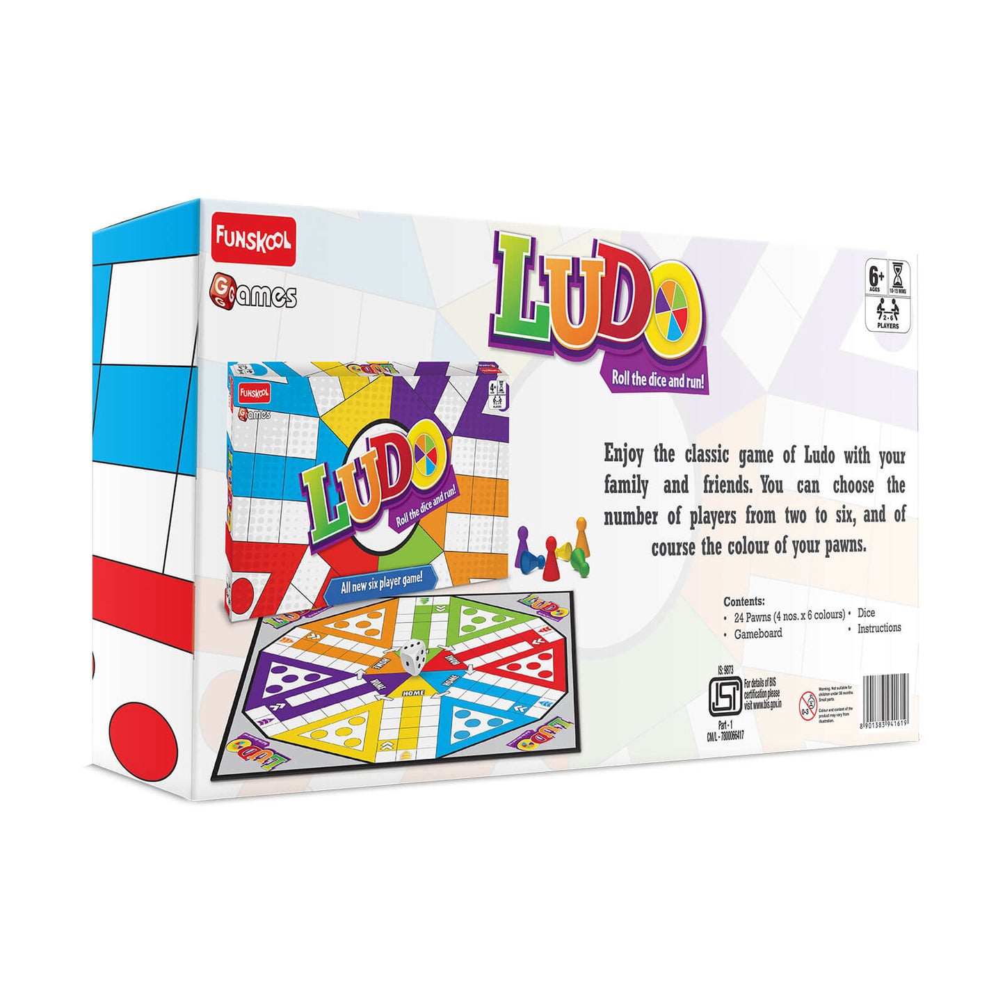 Funskool Games - Ludo 2018, The Classic startegy Game Board, Unique 6 Player Game, Kids and Family, 2-6 Players, 4 & Above