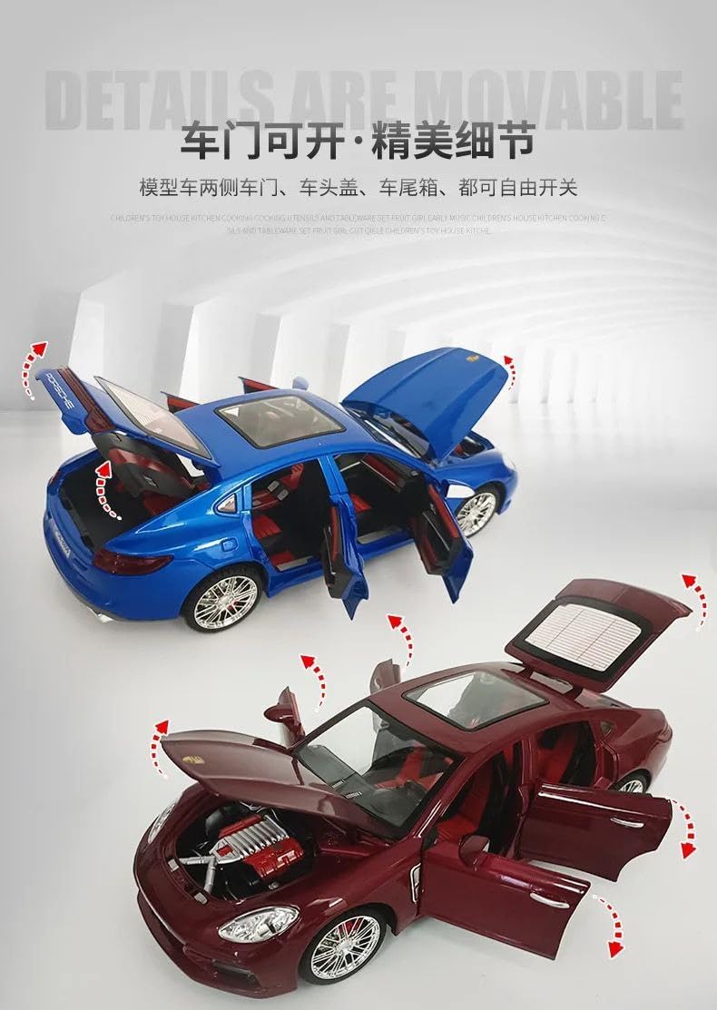 Die-Cast Porschee Panamerra Model Car, 1:18 Scale, Metallic Blue, Opening Doors and Hood