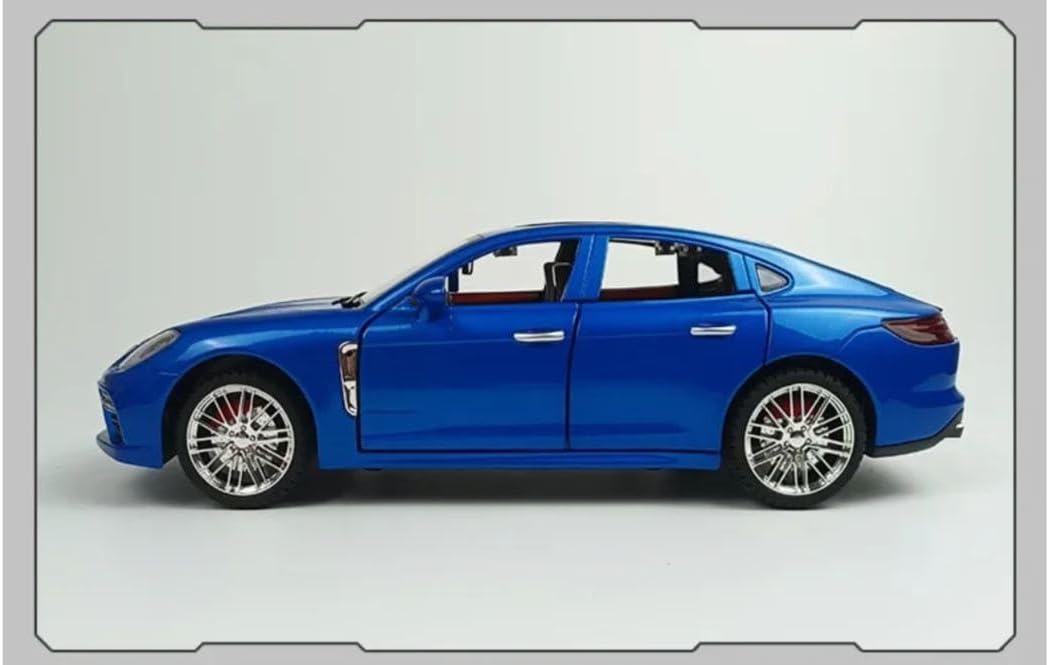 Die-Cast Porschee Panamerra Model Car, 1:18 Scale, Metallic Blue, Opening Doors and Hood