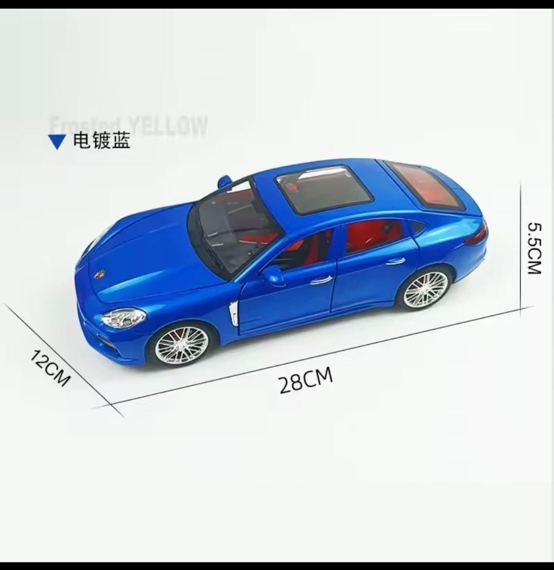 Die-Cast Porschee Panamerra Model Car, 1:18 Scale, Metallic Blue, Opening Doors and Hood