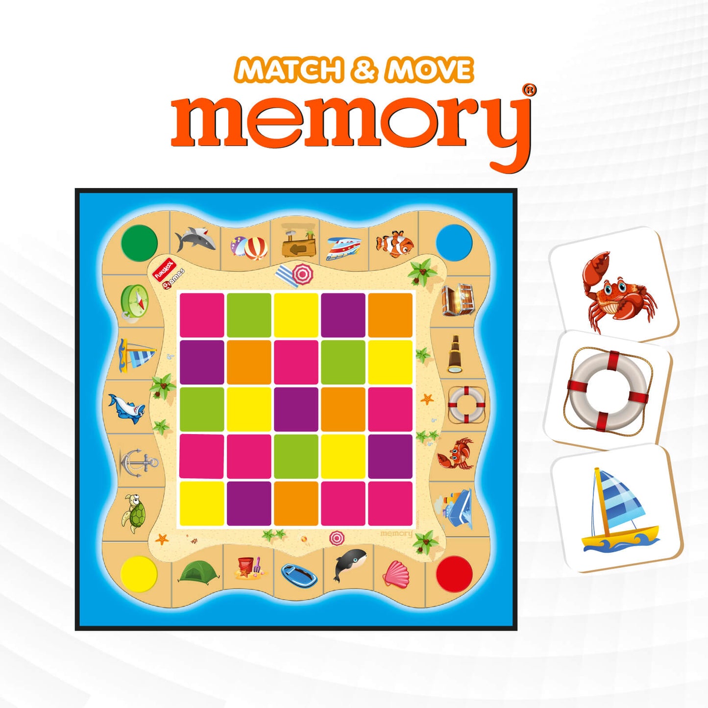 Funskool Match & Move Memory, Strategy Game, Card Game, Board Game for Kids, Adults, Families, Educational, Fun, 1 to 4 Players, Family Fun, Gift Set for Kid, Age 5+ Years