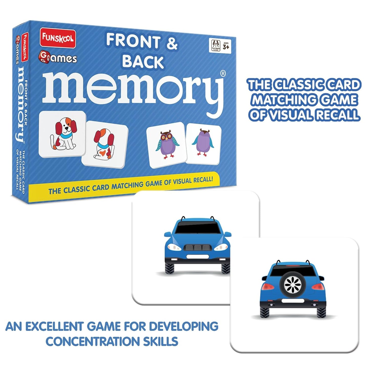 Funskool Games - Memory Front And Back, Educational matching picture game for children, kids & family, 1 - 4 players, 5 & above