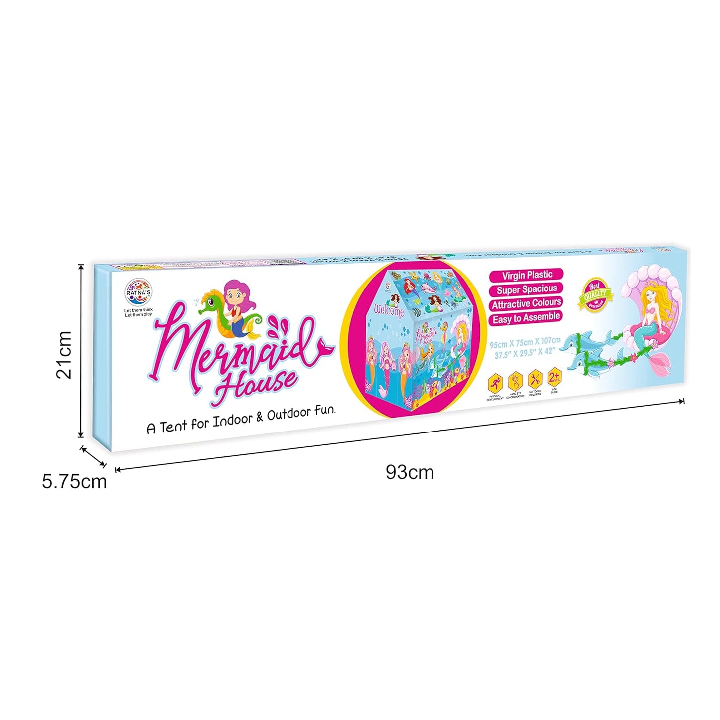 Ratna's Play Tent House Jumbo Size, Light Weight for Kids 3-10 Years Girls and Boys (Mermaid House)