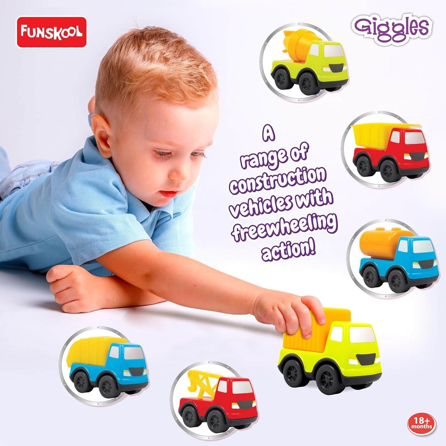 Funskool Giggles - Mini Vehicles-Construction Series Gift Pack of 6 (Combo), Multicolor