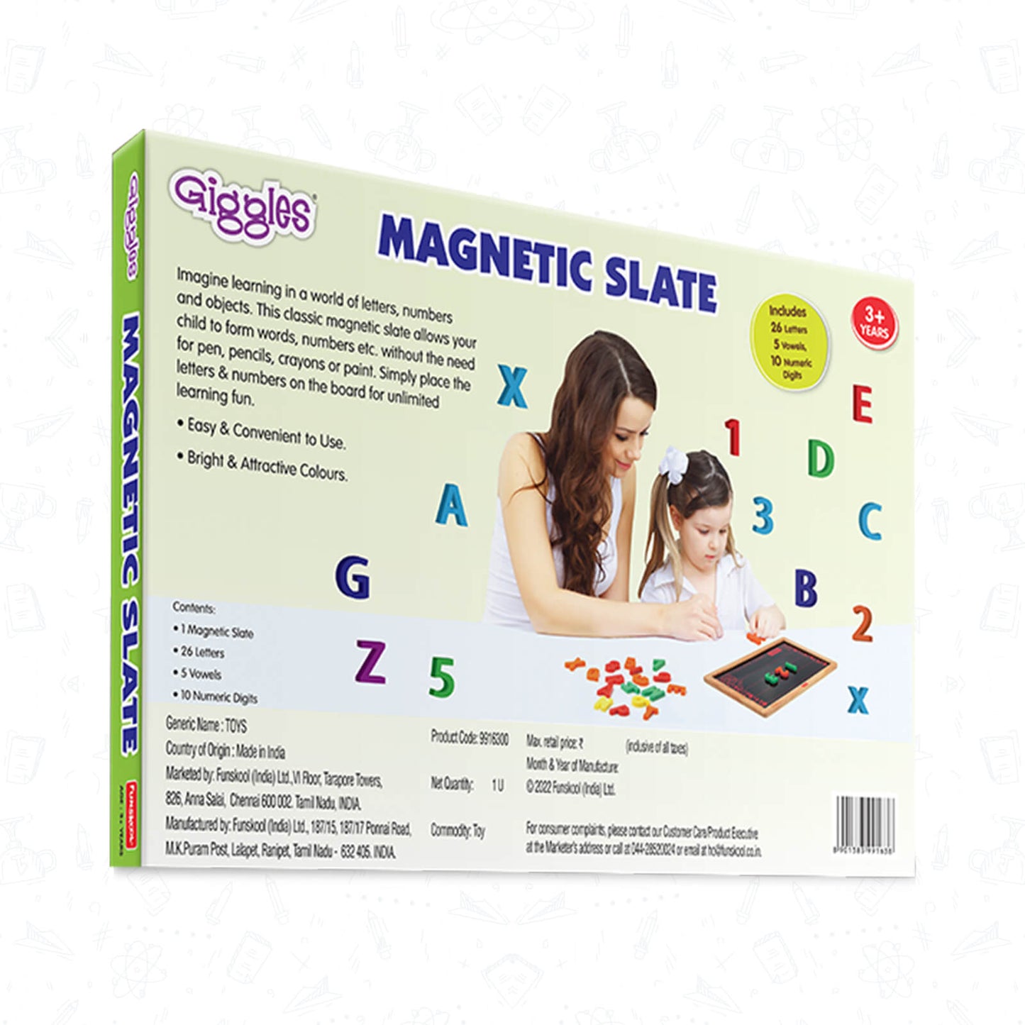 Funskool Giggles - Magnetic Slate , Alphabet and Numbers learning board, Early learning, 3 Years & above, Preschool toys