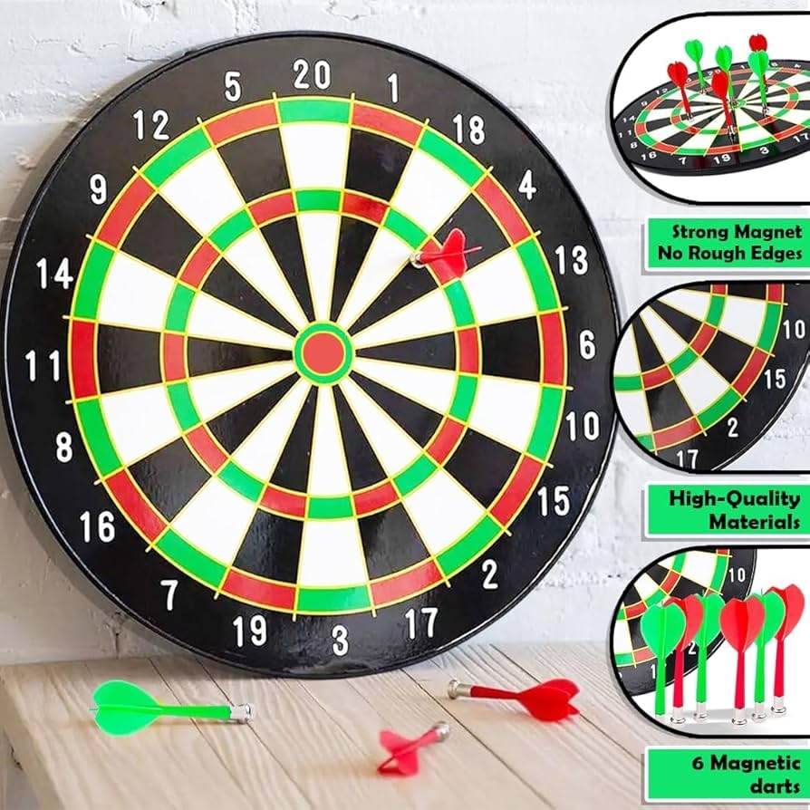 Magnetic Dart Board with 6 Darts, 33 cm Diameter