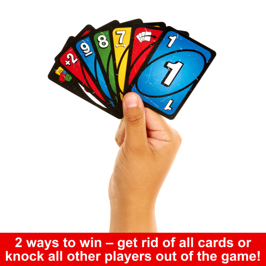 Mattel Games UNO Show ‘em No Mercy Card Game for Kids, Adults & Family Parties and Travel with Extra Cards, Special Rules and Tougher Penalties.