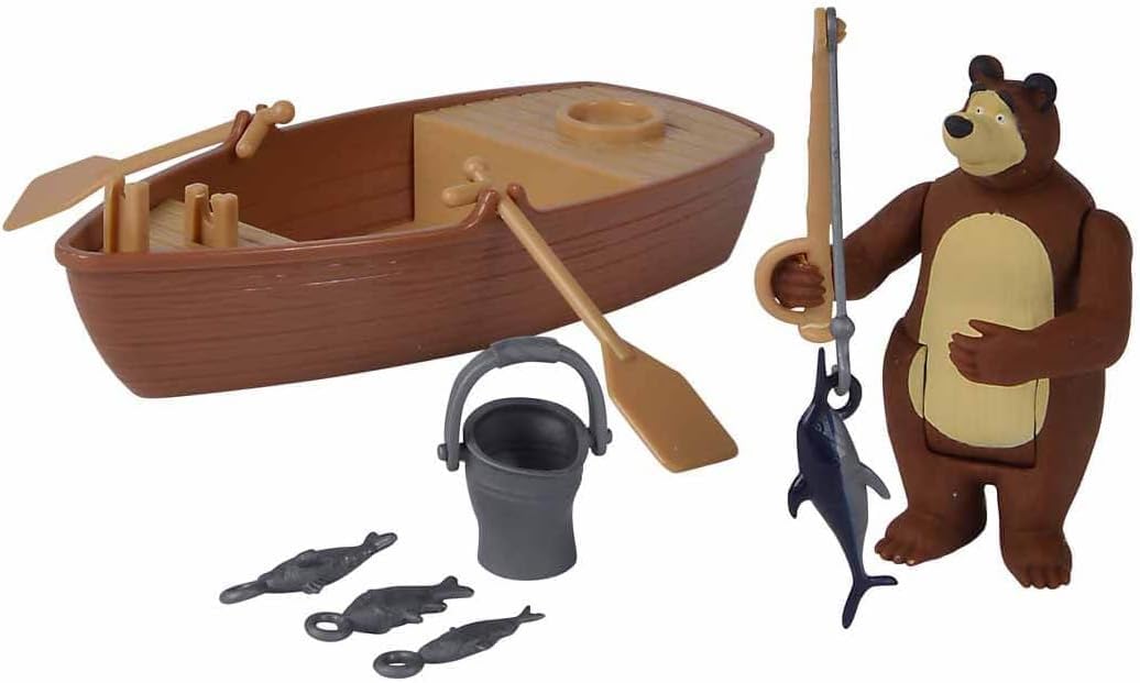 Masha and the Bear By Fratelli Playset(3 Inch Masha Series Bear Doll and Its Boat and Fishing Accessories)