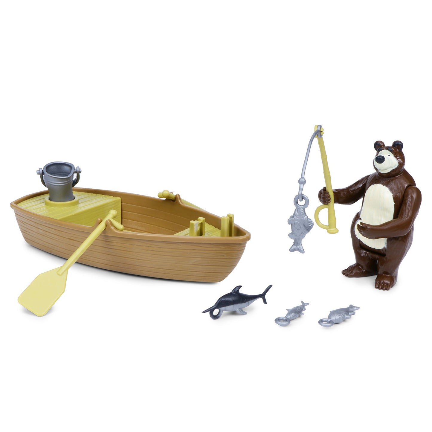 Masha and the Bear By Fratelli Playset(3 Inch Masha Series Bear Doll and Its Boat and Fishing Accessories)