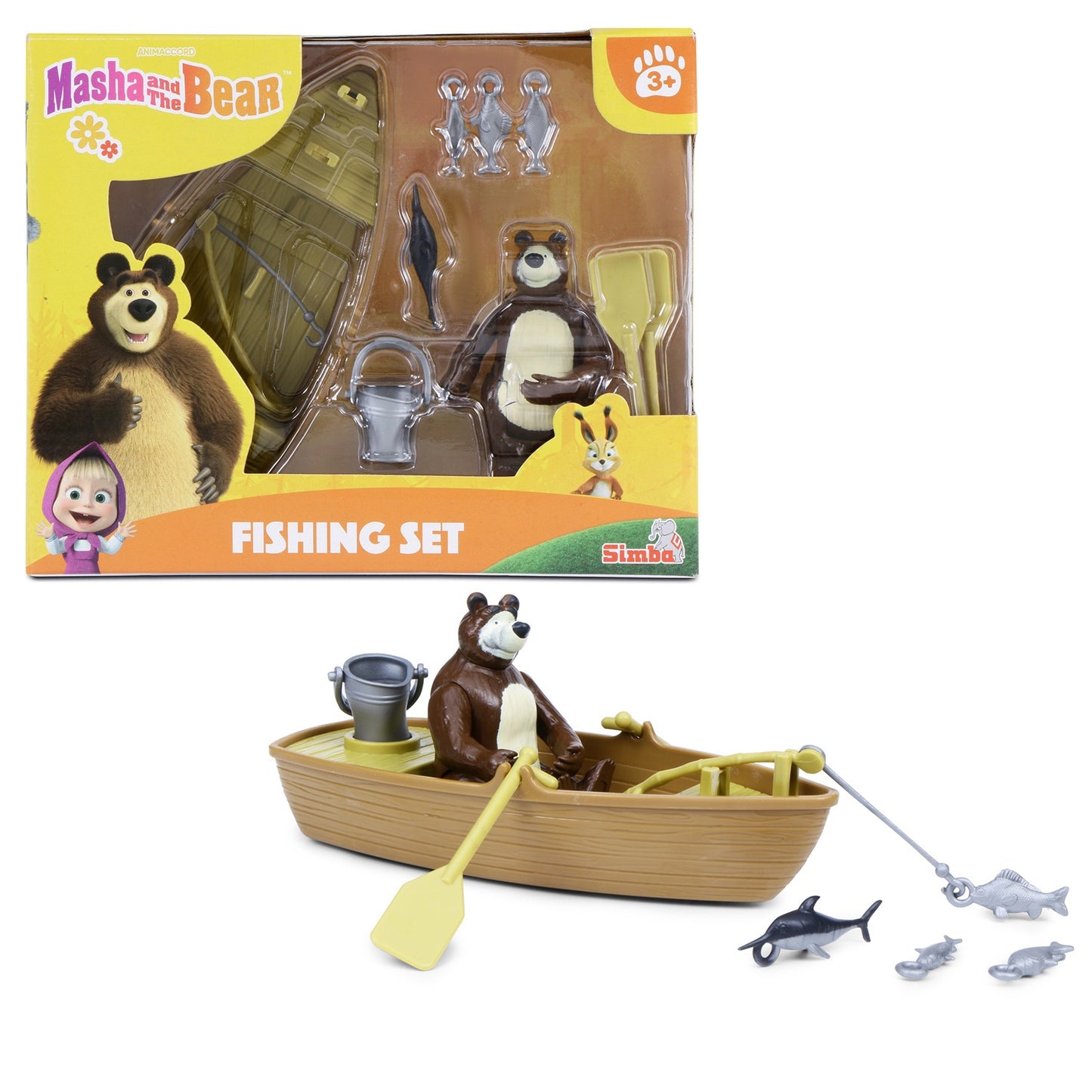 Masha and the Bear By Fratelli Playset(3 Inch Masha Series Bear Doll and Its Boat and Fishing Accessories)