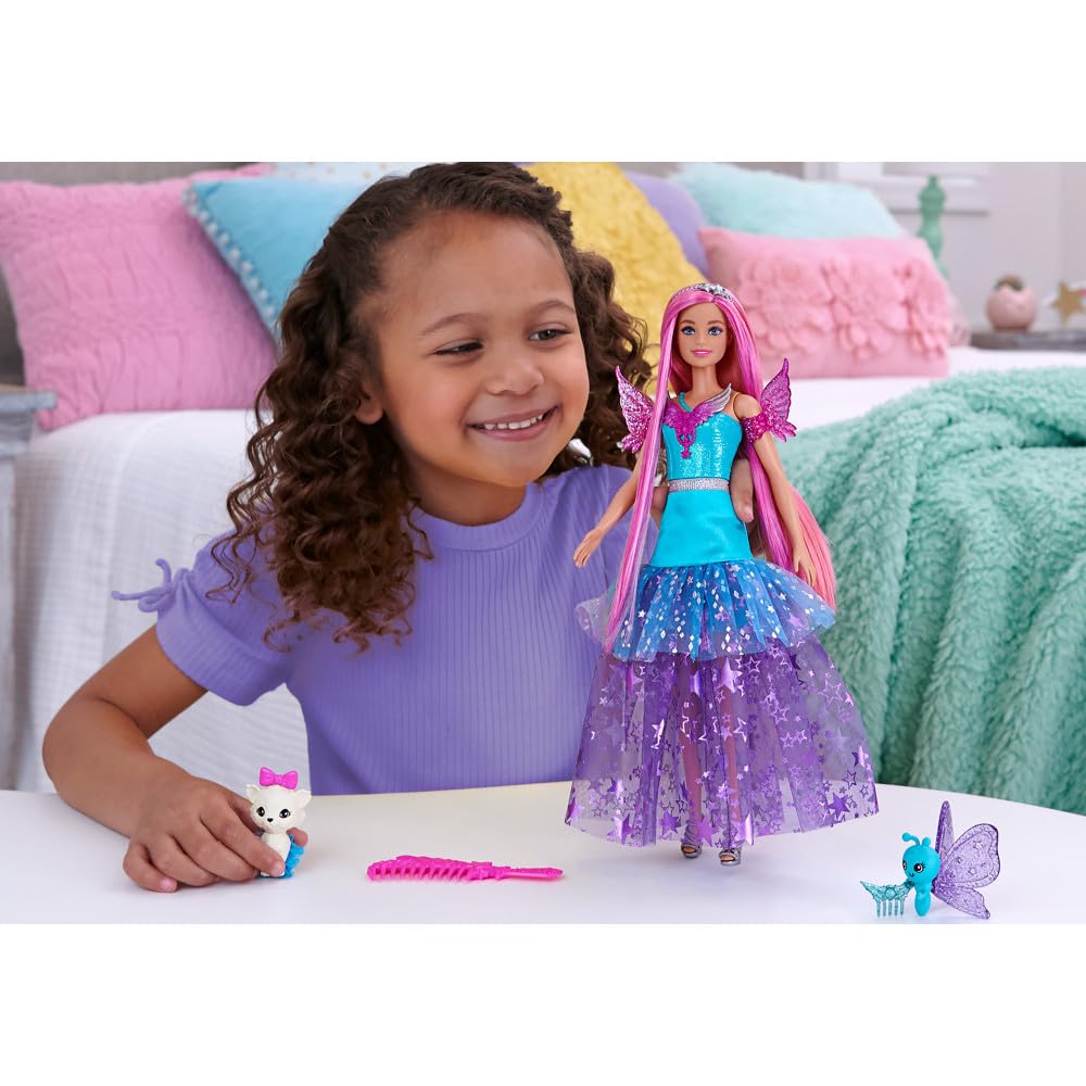 Barbie Doll with 2 Fantasy Pets & Dress, Malibu” Doll from A Touch of Magic™, 7-inch Long Hair