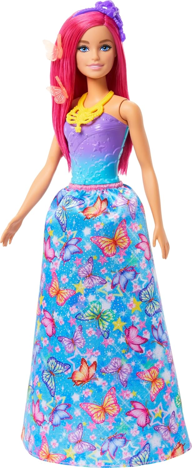 Barbie Advent calendar with doll and 24 surprise accessories with unicorn and 3 animals, fashionable pink hair doll can be turned into a mermaid, fairy and more, HRG90