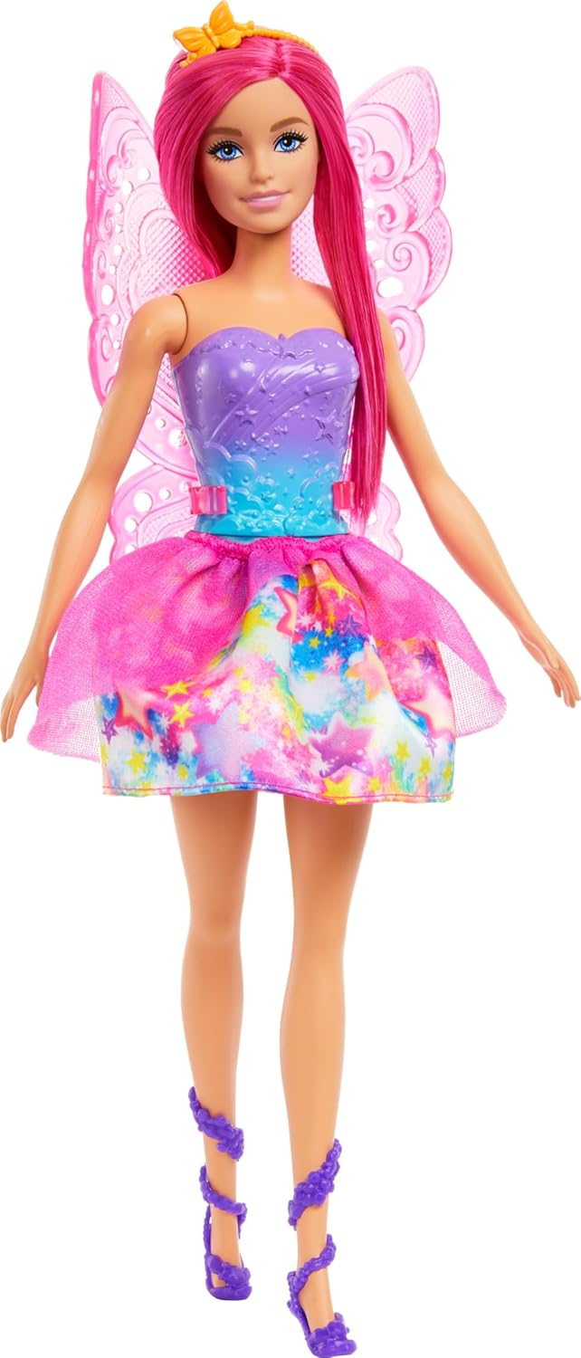 Barbie Advent calendar with doll and 24 surprise accessories with unicorn and 3 animals, fashionable pink hair doll can be turned into a mermaid, fairy and more, HRG90